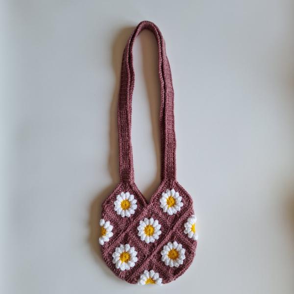 Gehaakte tas | Mauve madeliefjes
