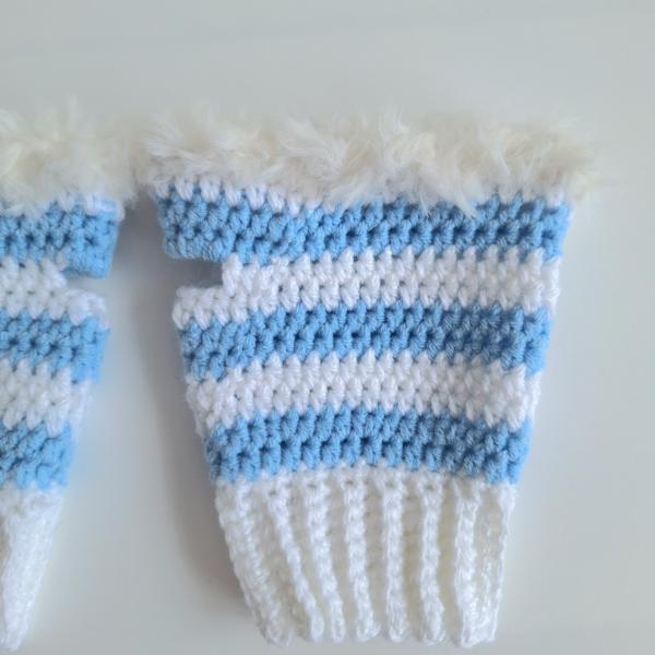 Gehaakte handschoenen - gehaakte vingerloze handschoenen | Wit en lichtblauw