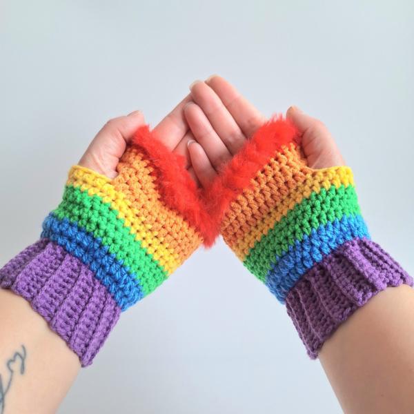 Gehaakte handschoenen - gehaakte vingerloze handschoenen | Regenboog