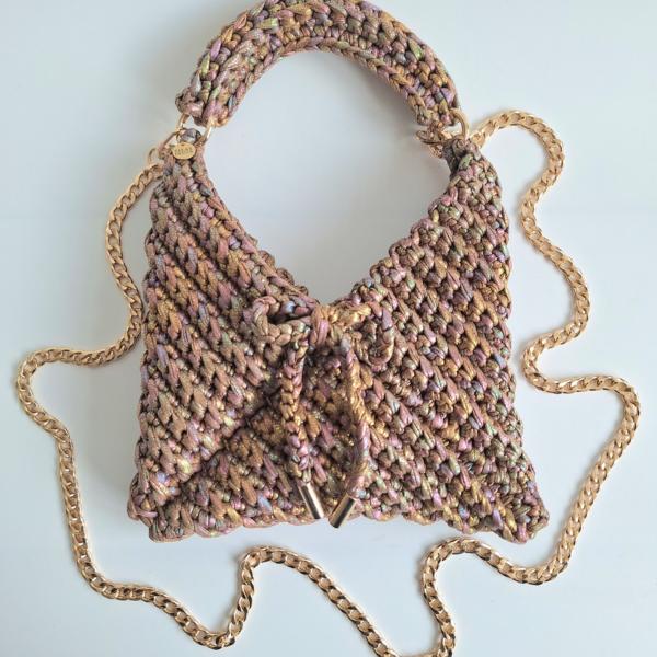 Gehaakte crossbody tas | Glitter bruin