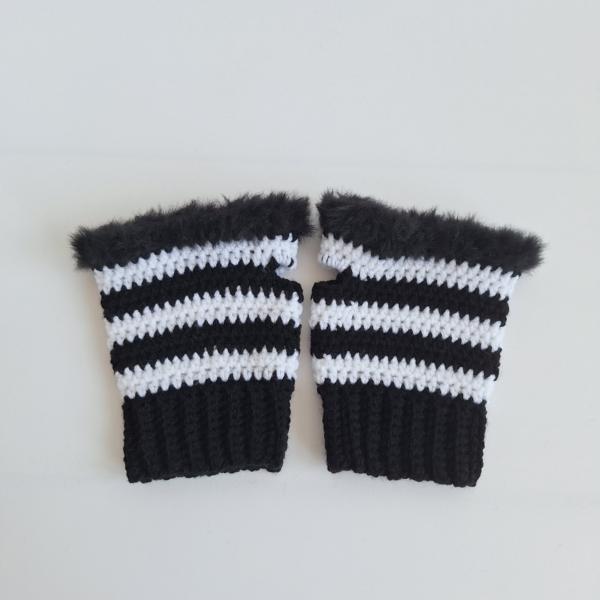 Gehaakte handschoenen - gehaakte vingerloze handschoenen | Zwart en wit