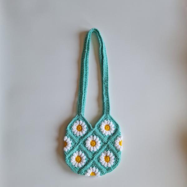 Gehaakte tas | Turquoise madeliefjes