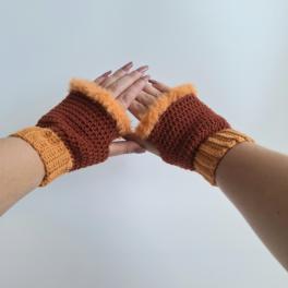 Gehaakte handschoenen - gehaakte vingerloze handschoenen | Bruin en oranje