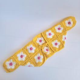 Gehaakt baby vestje | Bolero geel met wit en roze bloemen