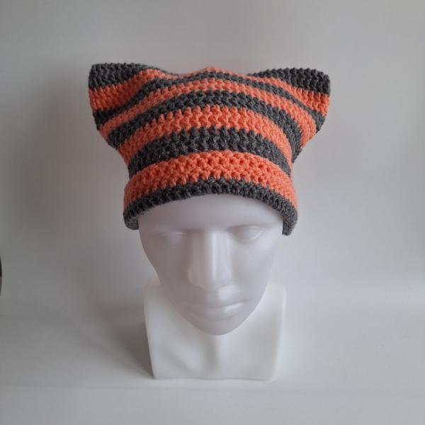 Gehaakte muts | Koraaloranje en donkergrijs