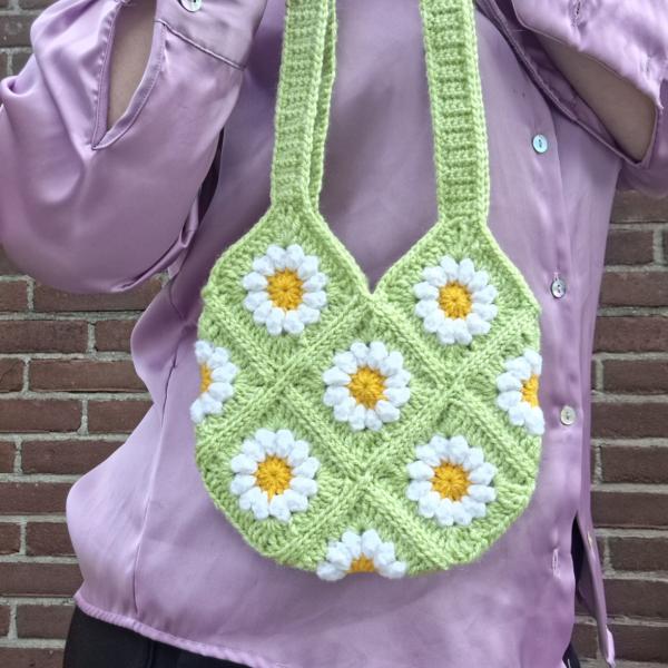 Gehaakte tas | Groene madeliefjes