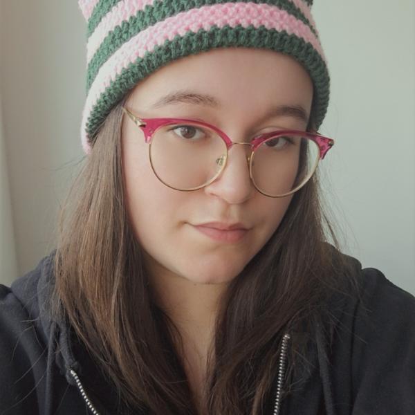 Gehaakte muts | Lichtroze en donkergroen