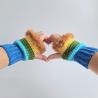 Thumbnail for Gehaakte handschoenen - gehaakte vingerloze handschoenen | Blauw, turquoise, groen, geel en bruin