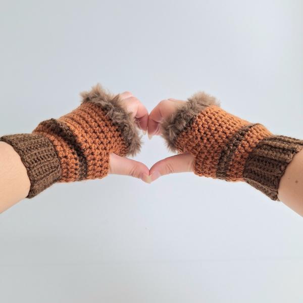 Gehaakte handschoenen - gehaakte vingerloze handschoenen | Donkerbruin en karamelbruin