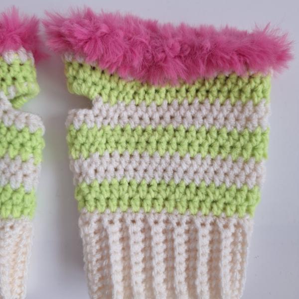 Gehaakte handschoenen - gehaakte vingerloze handschoenen | Crème, limoengroen en Barbie roze