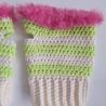 Thumbnail for Gehaakte handschoenen - gehaakte vingerloze handschoenen | Crème, limoengroen en Barbie roze