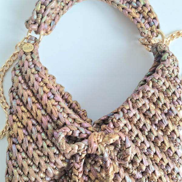 Gehaakte crossbody tas | Glitter bruin