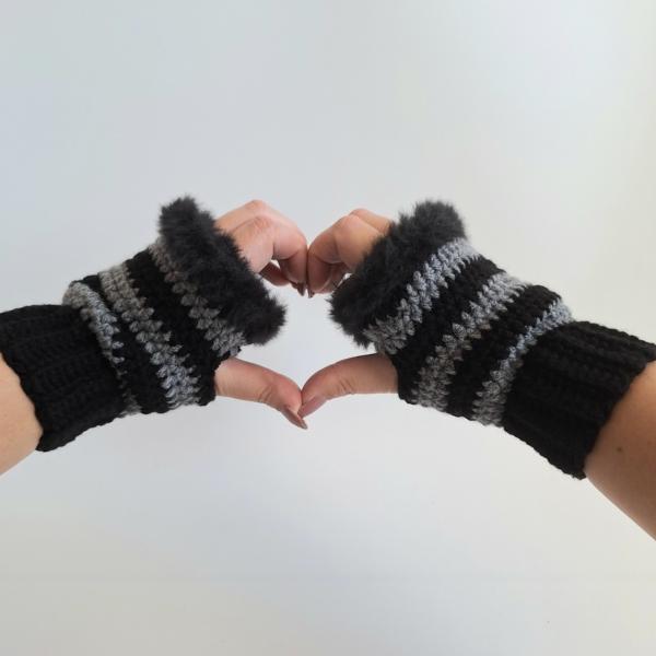 Gehaakte handschoenen - gehaakte vingerloze handschoenen | Zwart en donkergrijs