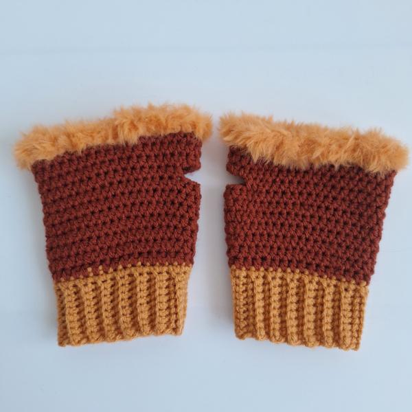 Gehaakte handschoenen - gehaakte vingerloze handschoenen | Bruin en oranje