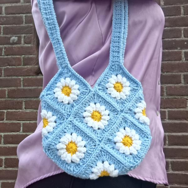 Gehaakte tas | Blauwe madeliefjes
