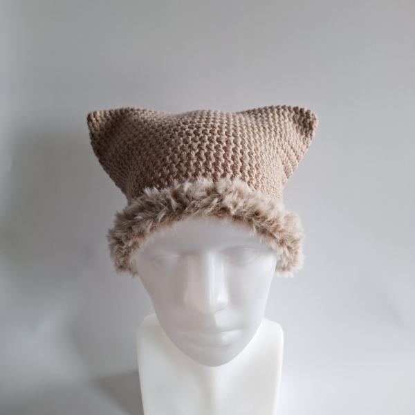Gehaakte muts met imitatiebont | Beige