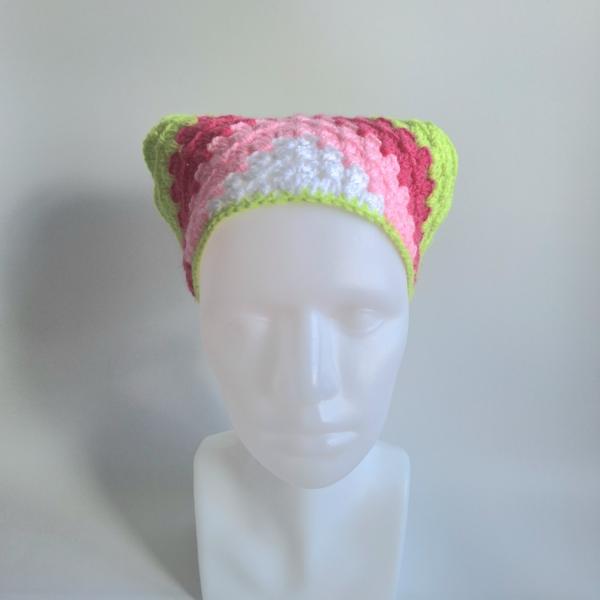 Gehaakte bandana | Wit, lichtroze, knalroze en limegroen