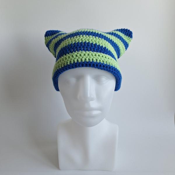 Gehaakte muts | Kobaltblauw en lichtgroen