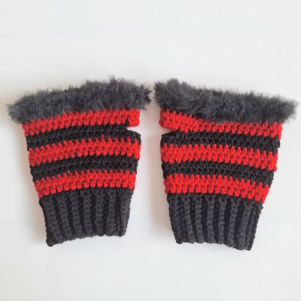 Gehaakte handschoenen - gehaakte vingerloze handschoenen | Zwart en rood