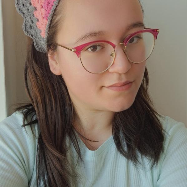 Gehaakte bandana 'Grijs & rozetinten'