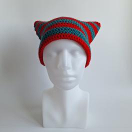 Gehaakte muts | Rood en petrol