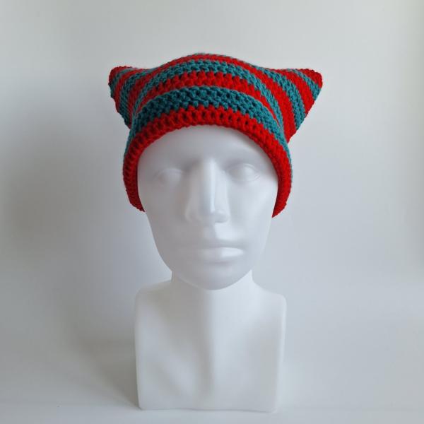 Gehaakte muts | Rood en petrol