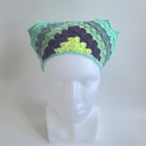 Gehaakte bandana | Limegroen, donkerpaars, eucalyptus, grijsblauw en mintgroen