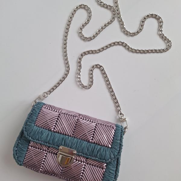 Geweven crossbody tas | Metallic paars en denimblauw