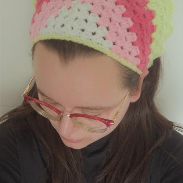 Gehaakte bandana | Wit, lichtroze, knalroze en limegroen