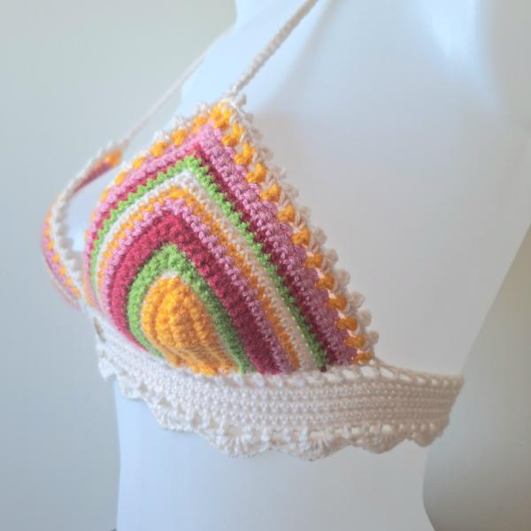 Gehaakt topje | Crème, geel, groen, fuchsia en lichtroze