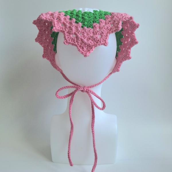 Gehaakte bandana | Beige, wit, groen en roze