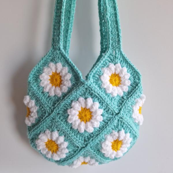 Gehaakte tas | Turquoise madeliefjes