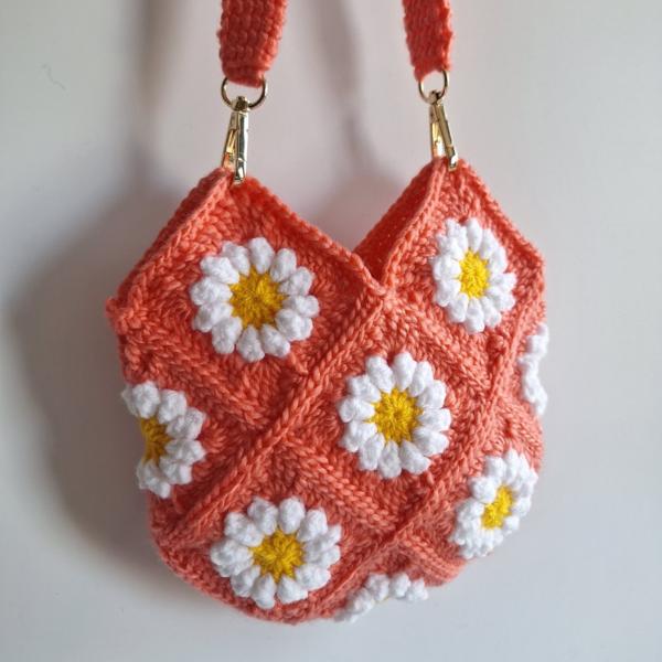 Gehaakte tas | Koraaloranje madeliefjes