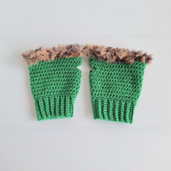 Gehaakte handschoenen - gehaakte vingerloze handschoenen | Groen en bruin gemêleerd