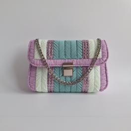 Geweven crossbody tas | Turquoise, lila, pastel geel en zilver