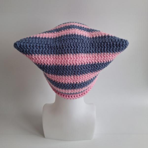 Gehaakte muts | Lichtroze en denimblauw