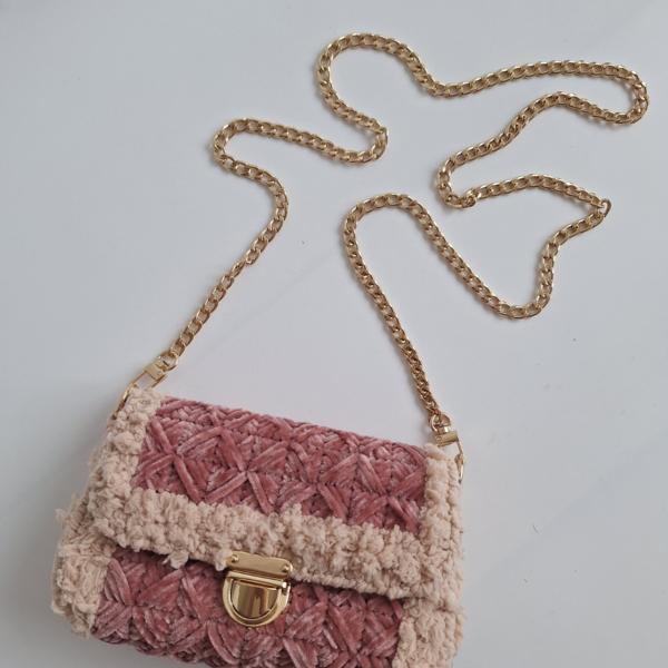 Geweven crossbody tas | Mauve en beige