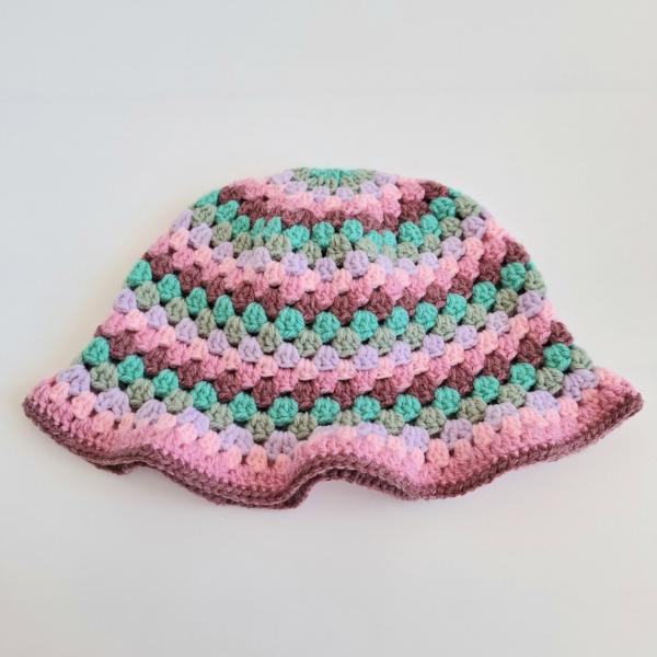 Gehaakte bucket hat | Mintgroen, sagegroen, lila, lichtroze, poeder roze en mauve