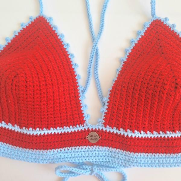Gehaakt topje | Rood en lichtblauw