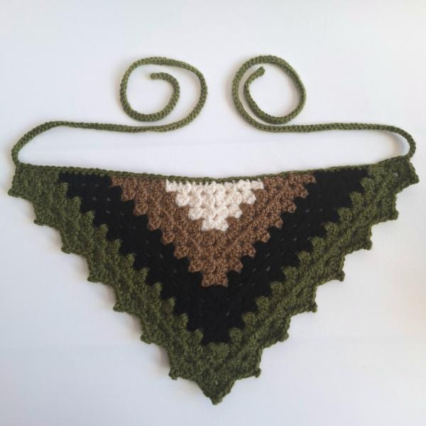 Gehaakte bandana | Crème, lichtbruin, zwart en donkergroen