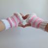 Thumbnail for Gehaakte handschoenen - gehaakte vingerloze handschoenen | Wit en lichtroze