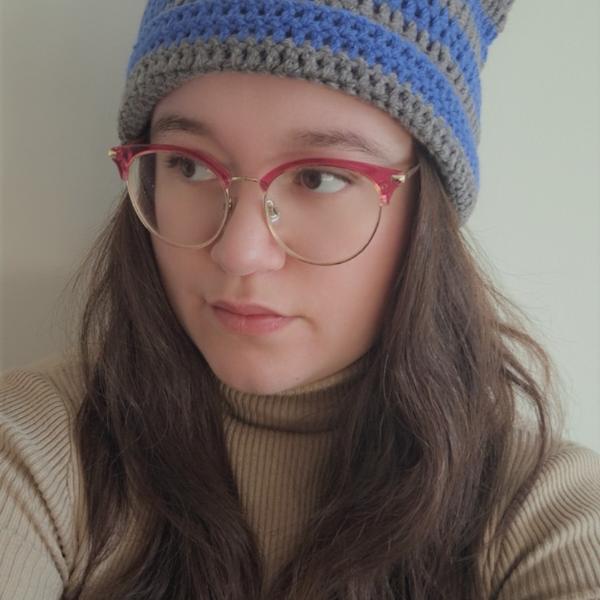 Gehaakte muts | Blauw en donkergrijs