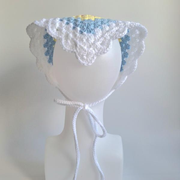 Gehaakte bandana | Oranje, pastel geel, lichtblauw en wit