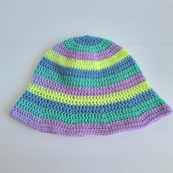 Gehaakte bucket hat | Blauw, mint, lila en lime