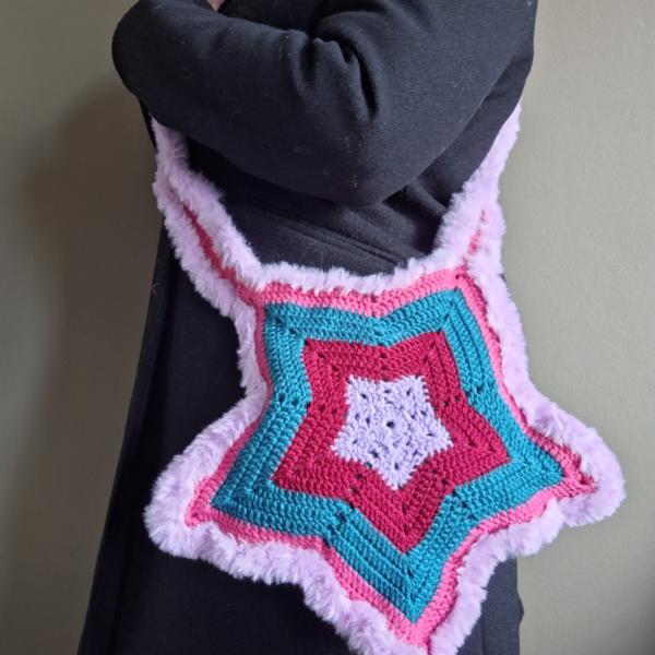 Gehaakte tas | Lila, wijnrood, petrol en fuchsia ster