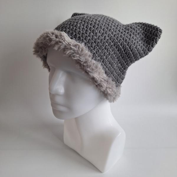 Gehaakte muts met imitatiebont | Grijs