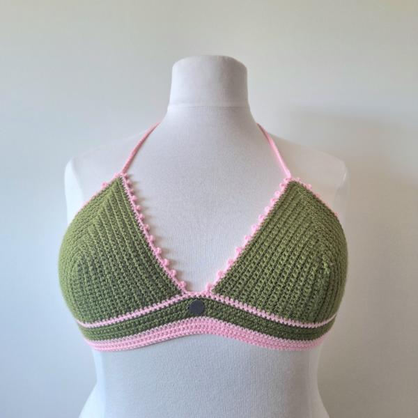 Gehaakt topje | Donkergroen en lichtroze