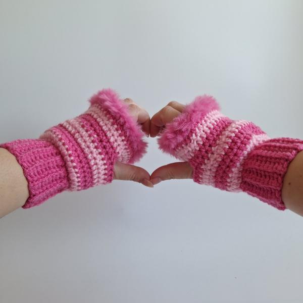 Gehaakte handschoenen - gehaakte vingerloze handschoenen | Knalroze en lichtroze