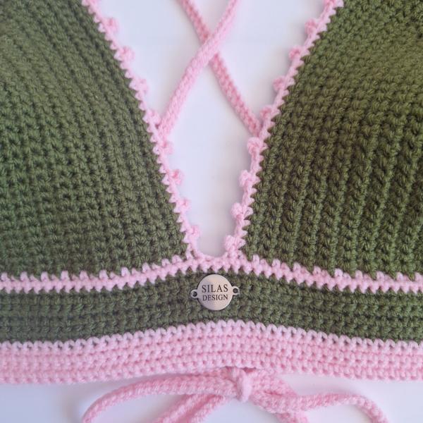 Gehaakt topje | Donkergroen en lichtroze