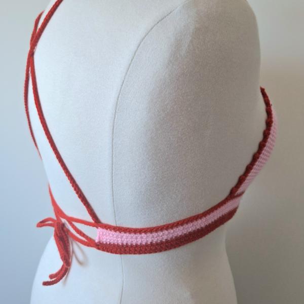 Gehaakt topje | Lichtroze en rood